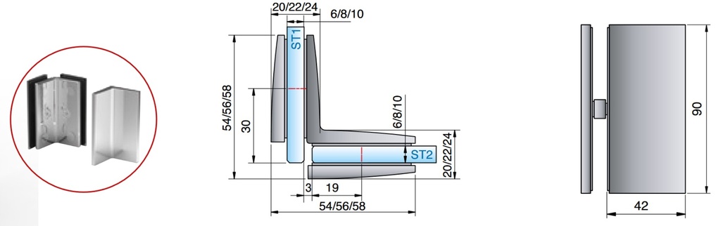 Winkelverbinder Glas-Glas 90° / verdeckte Verschraubung mit Abdeckkappe Edelstahloptik für Glasstärke 6/8/10mm