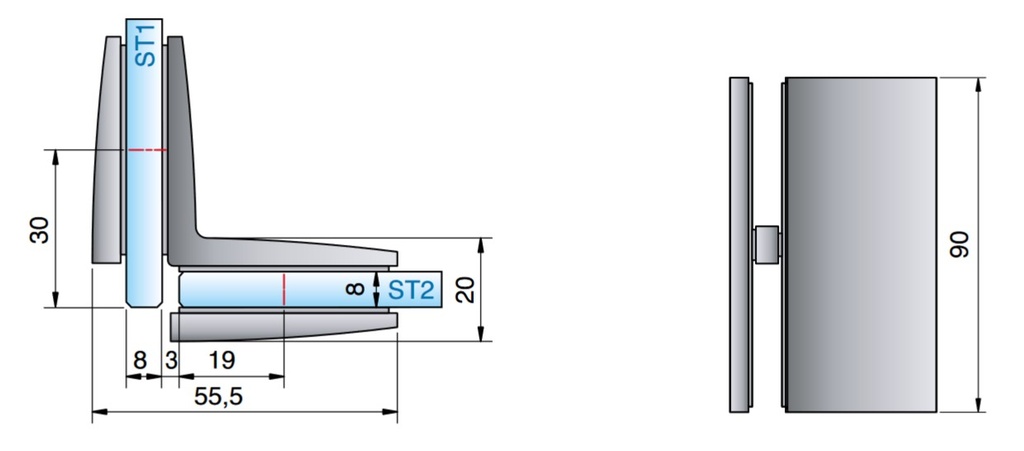 Winkelverbinder Glas-Glas 90° Edelstahloptik für Glasstärke 6/8/10mm  Tragfähigkeit bei 2 Bänder 40kg