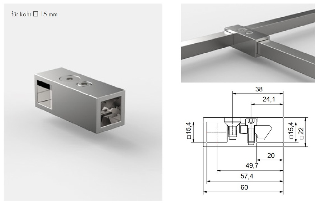 T-Verbinder für Stabilisationsstange eckig glanzverchromt
T-Verbinder für 2 Stabistangen 15x15mm