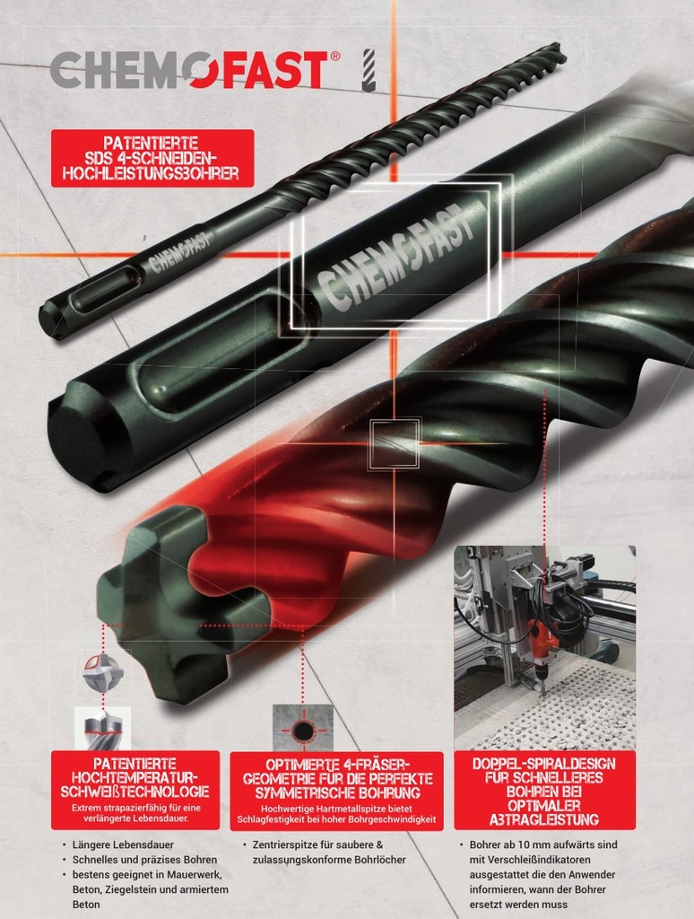 CF SDS Plus Bohrer-Set - Durchmesser 5mm (120mm lang), 6mm (2x 170mm lang), 8mm (170mm lang), 10mm (170mm lang), 12mm (170mm lang)