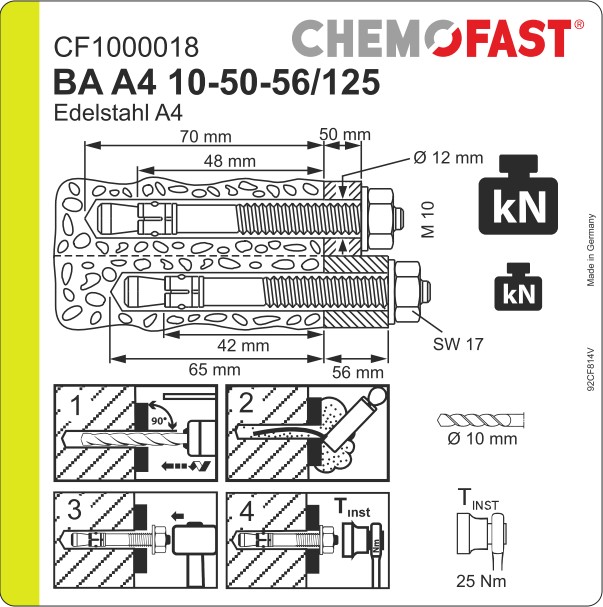 Bolzenanker BA Edelstahl A4 M10x125 Paket 50 Stück