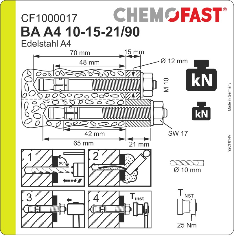 Bolzenanker BA Edelstahl A4 M10x90 Paket 50 Stück