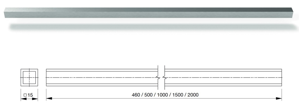 Stabilisationsstange, Eckig Aluminium-spezialgebeizt-glanzeloxiert 1000mm Lang(geeignet für glanz- und mattverchromt Beschläge)