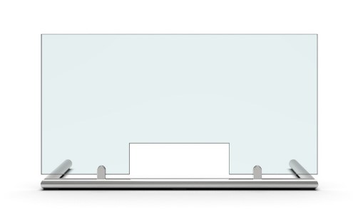 Schutzverglasung inkl. Konstruktion aus Edelstahl Rund mit Durchreiche 900mm x 550mm