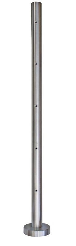 Pfosten Edelstahl ø42,4/2,0 x 880mm Bodenmontage mit Rosette, 5xM6 für Traversenhalter