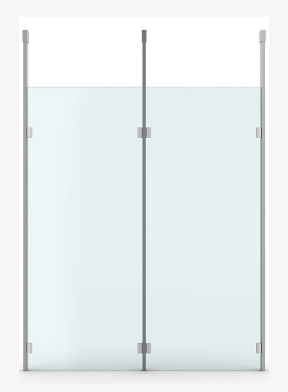 [raumauf-05] Raumteiler glanzverchromt für Praxis/Hotel/Restaurant, inkl. 8mm ESG Glas und Montage-Zubehör 2299mm x max. 3000mm